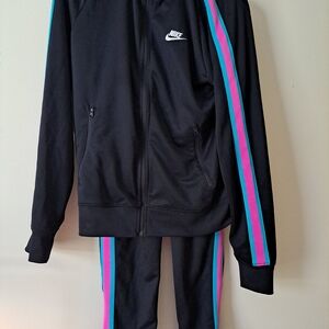 Nike Black Track Jacket with Pink and Blue Stripes